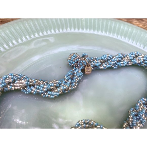 Vintage Nepal Glass seed bead Woven Necklace Turquoise - Picture 8 of 13